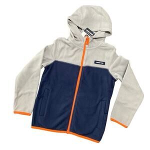 Lands End Boy's Hoodie Zip up Gray Navy Jacket Size 6 NWT